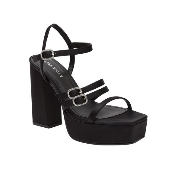 NIB! Lisa Vicky Babe Black Satin YTK 90s Platform Chunky Heel - Size 7 - Picture 2 of 9